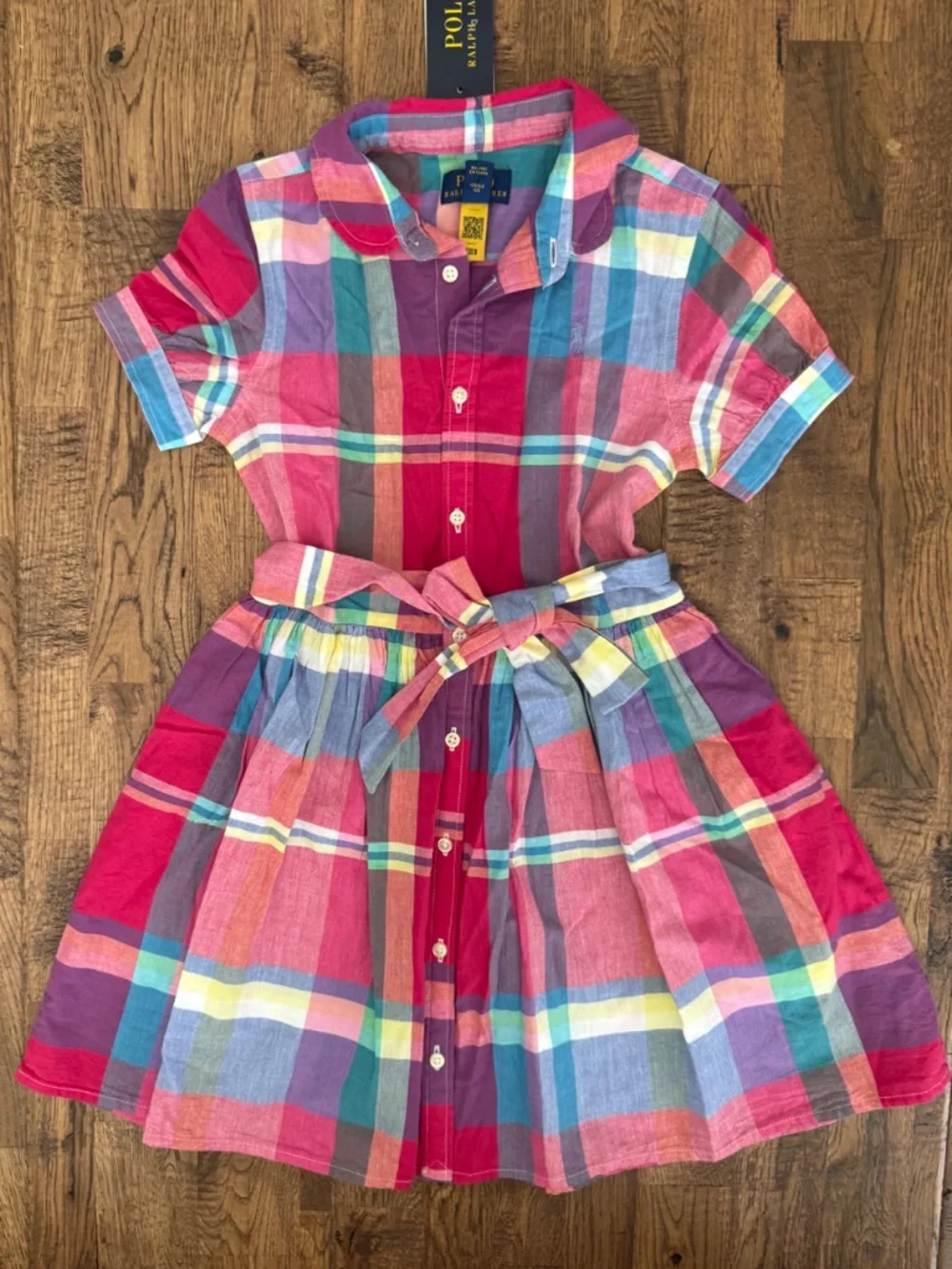 NWT Polo Ralph Lauren Cotton Madras Shirtdress Plaid Collared Tie Belt Size 6X